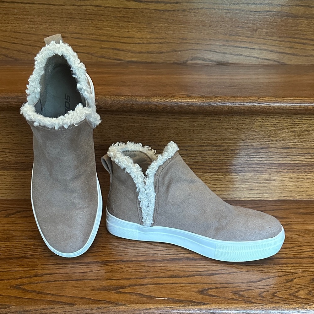 Soda Tan Faux Suede Sneakers with Plush Lining